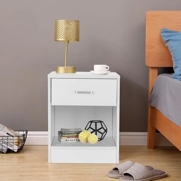 2 Pcs White Nightstand File Cabinet Storage With Sliding Drawer And Shelf, Bedside Table Side Table For Small Place, Bed Table