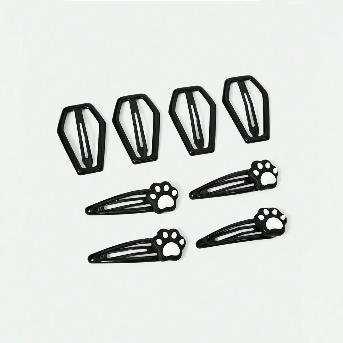 12 Punk-Style Handmade Black Hair Clips, Y2K Cross Geometric Cat Paw Horn Elements Cartoon Duckbill Clips BB Clip Hair Accessory