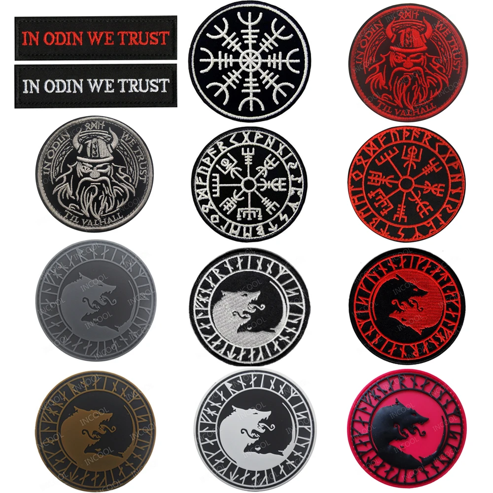 Viking Wolf IR Reflective Embroidered Patches Compass Patch PVC Rubber Biker God Appliqued Glow In Dark