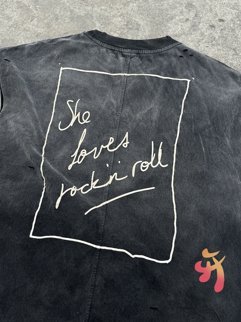 الأمريكية شارع العليا الرجعية غسلها المهترئة الأسود تانك القمم الحب روك الكتابة على الجدران طباعة الجولة الرقبة بلوزات بلا اكمام الرجال النساء سترة #5