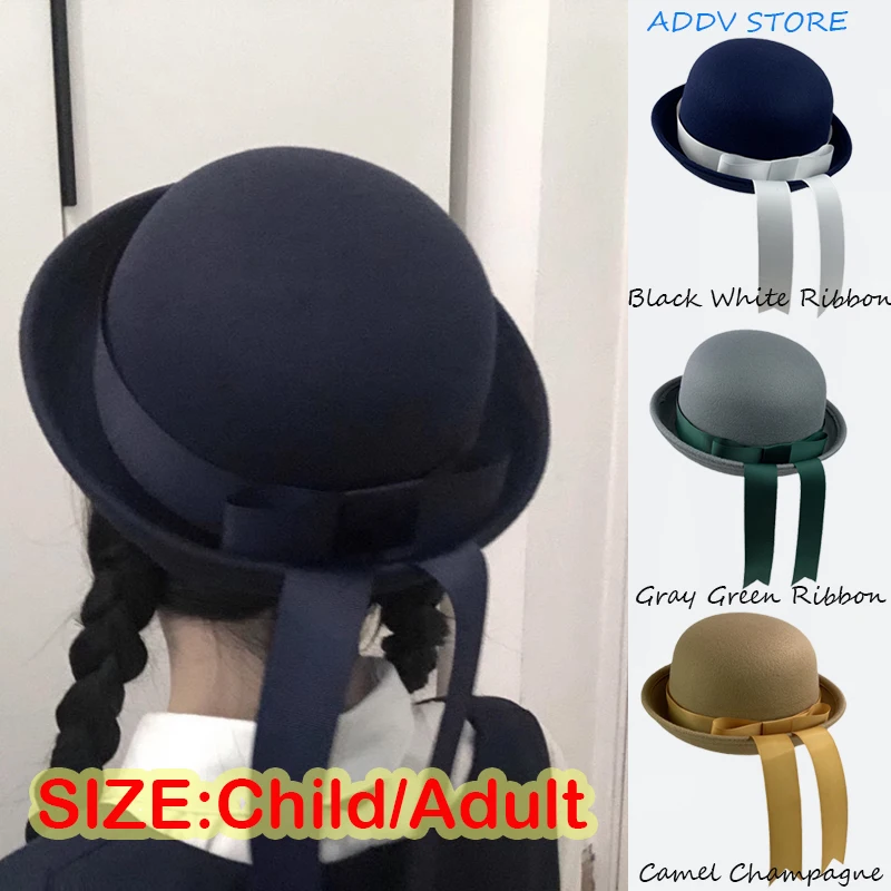 

Parent-child College Style Kindergarten JK Uniform Hats for Kids Adult Dome Woolen Streamer Beret Hat Ribbon Sailor Fedora Caps