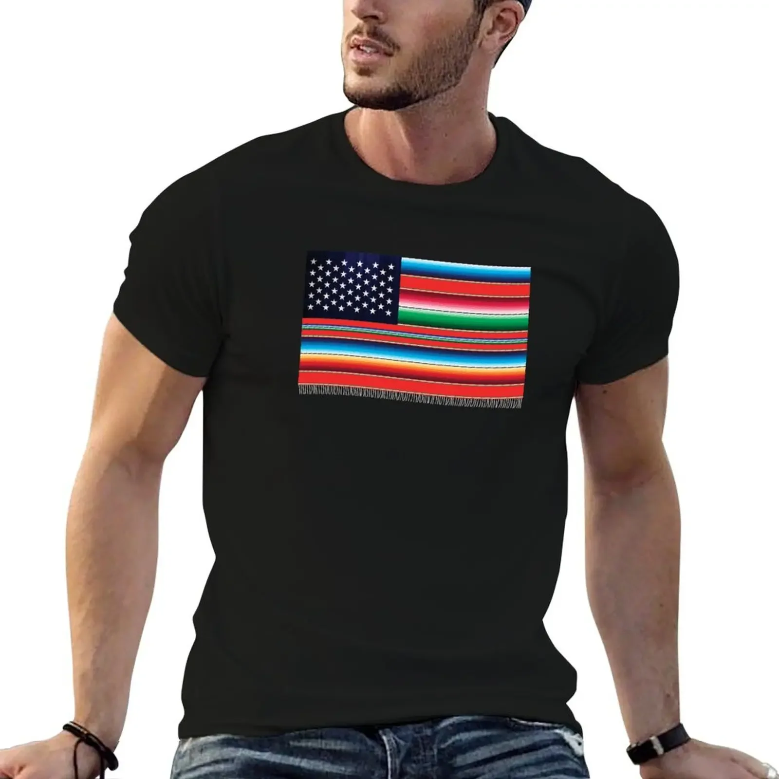 American Serape Blanket Flag T-Shirt Anime t-shirt cotton graphic tees sports fans clothes for men