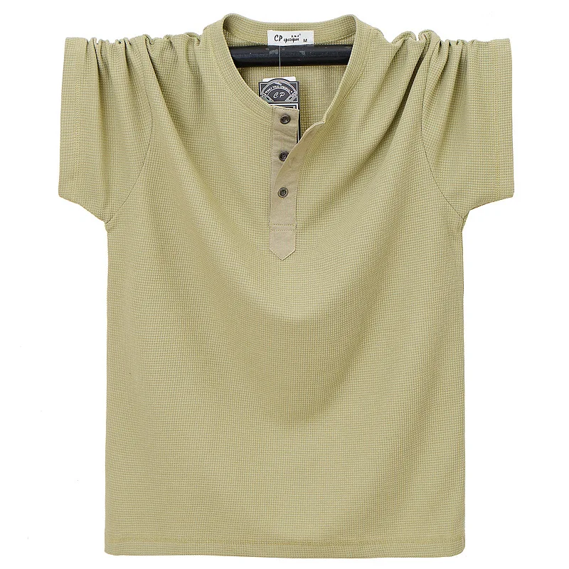 

Новая летняя хлопковая вафельная футболка Henley для мужчин, однотонная повседневная мужская футболка с коротким рукавом, дизайнерские топы, футболка, мужская одежда