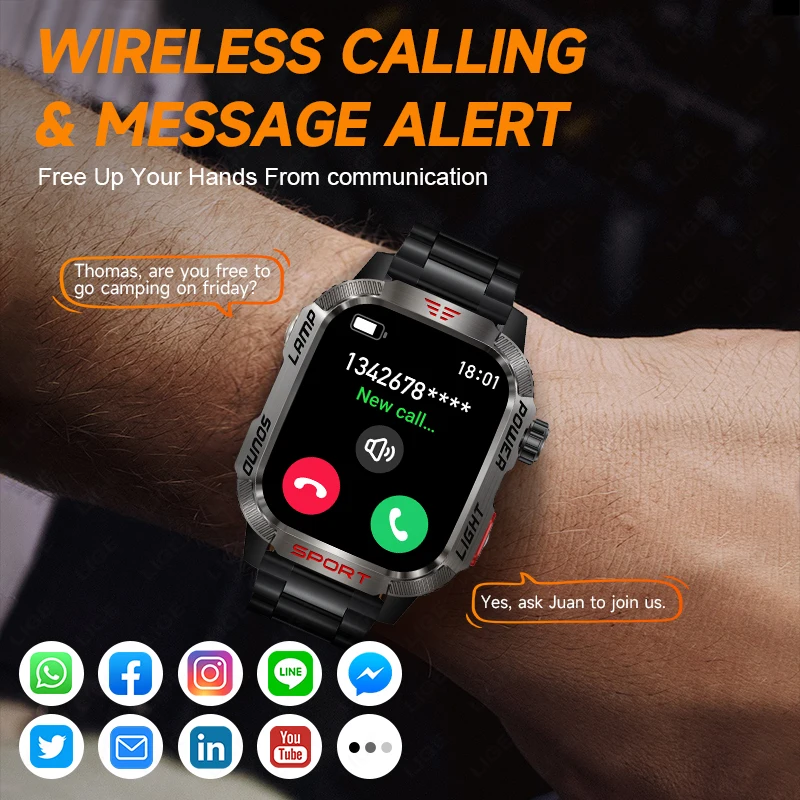 2024 neu für Xiaomi Outdoor Militär Smartwatch Männer GPS Track Bluetooth Anruf 600mah Batterie Kompass LED Beleuchtung Männer Smartwatch