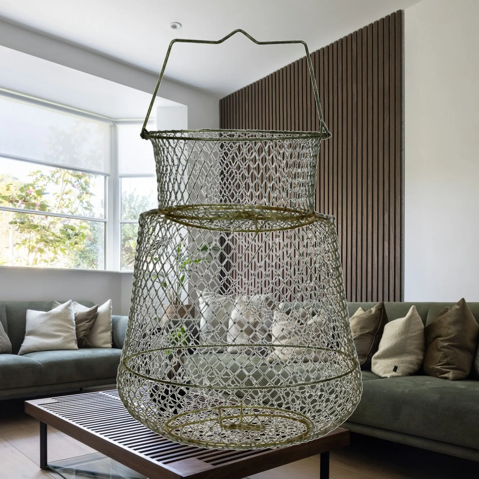 Metal Fishing Net Trap for Pond Lake Stream Fishing Galvanized Steel Cage with Carrying Handle Portable