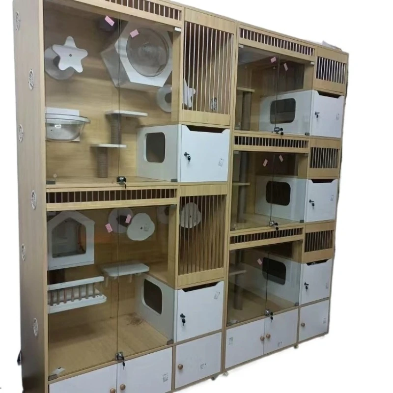 

Cat breeding villa, solid wood pet store cat cage display cabinet, third floor