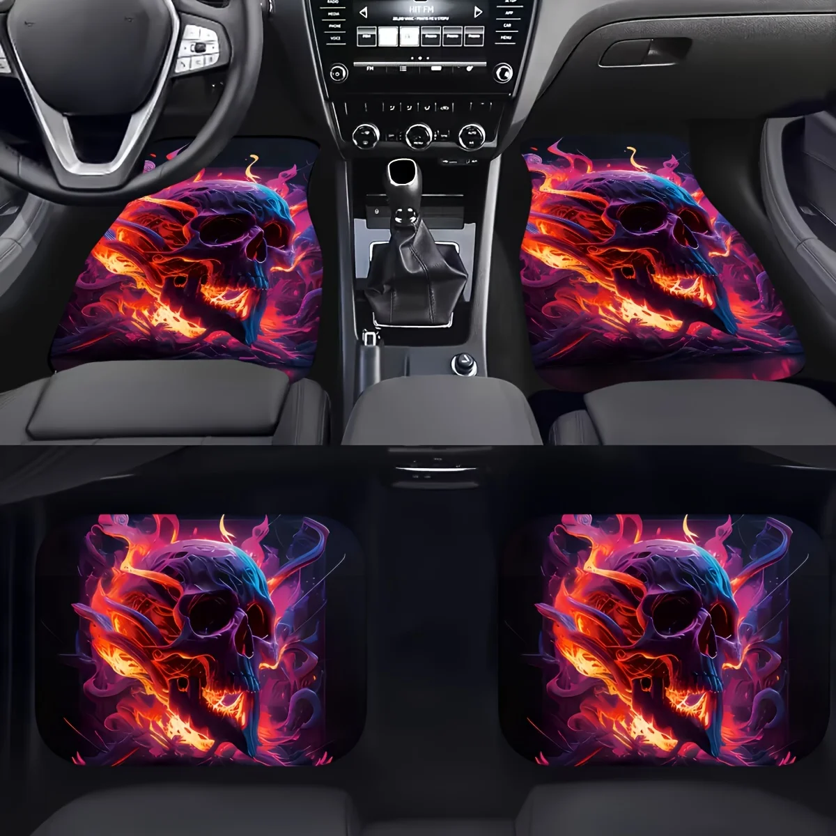 

4pcs/set Universal Car Foot Mats Cool Skull Pattern Printing Car Foot Mat Non-slip Car Mats Interior Accessories