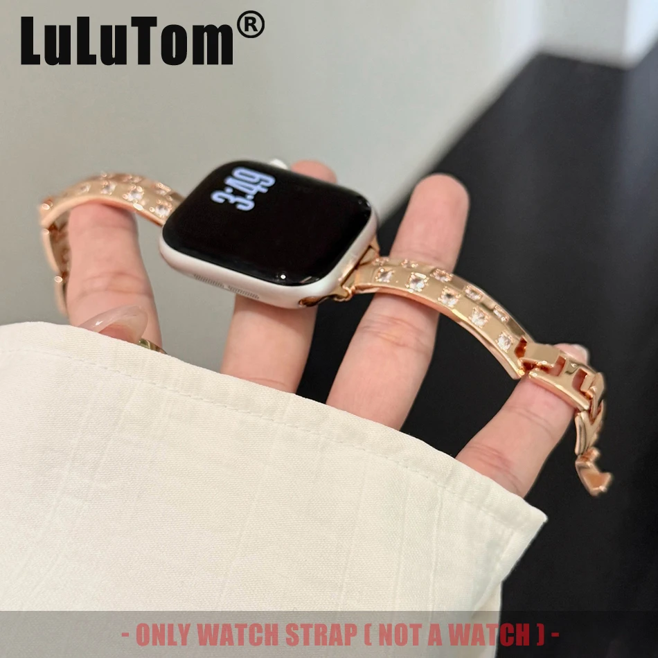 

Роскошный ремешок с цирконием для Apple Watch Series 11, 10, 9, 8, 7, 6 SE 5 UItra iWatch 49/46/45/44/42/41/40/38 мм, женский ювелирный ремешок, браслет