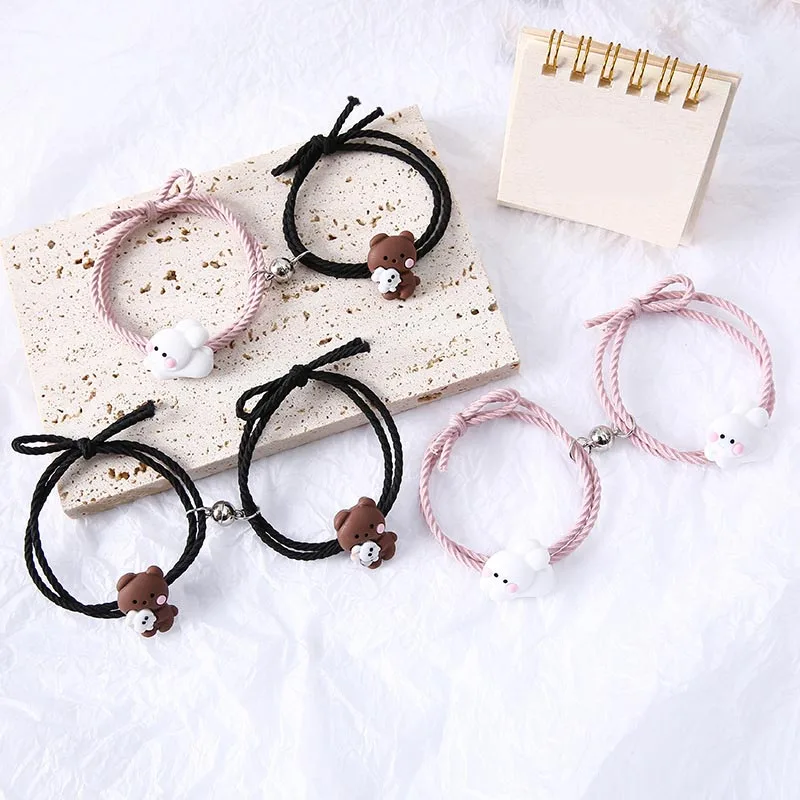 2pcs/set Cartoon Cute Bear Bracelet for Women Girls 2023 New Adjustable Couple Paired Bracelets Friendship Jewelry Gift