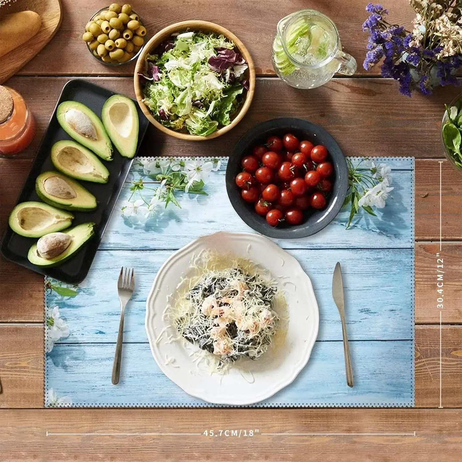Fashionable Placemat Set Rustic Light Blue Color Rural Foldable Place Mat Washable Cloth Heat Resistant Table Place Mat