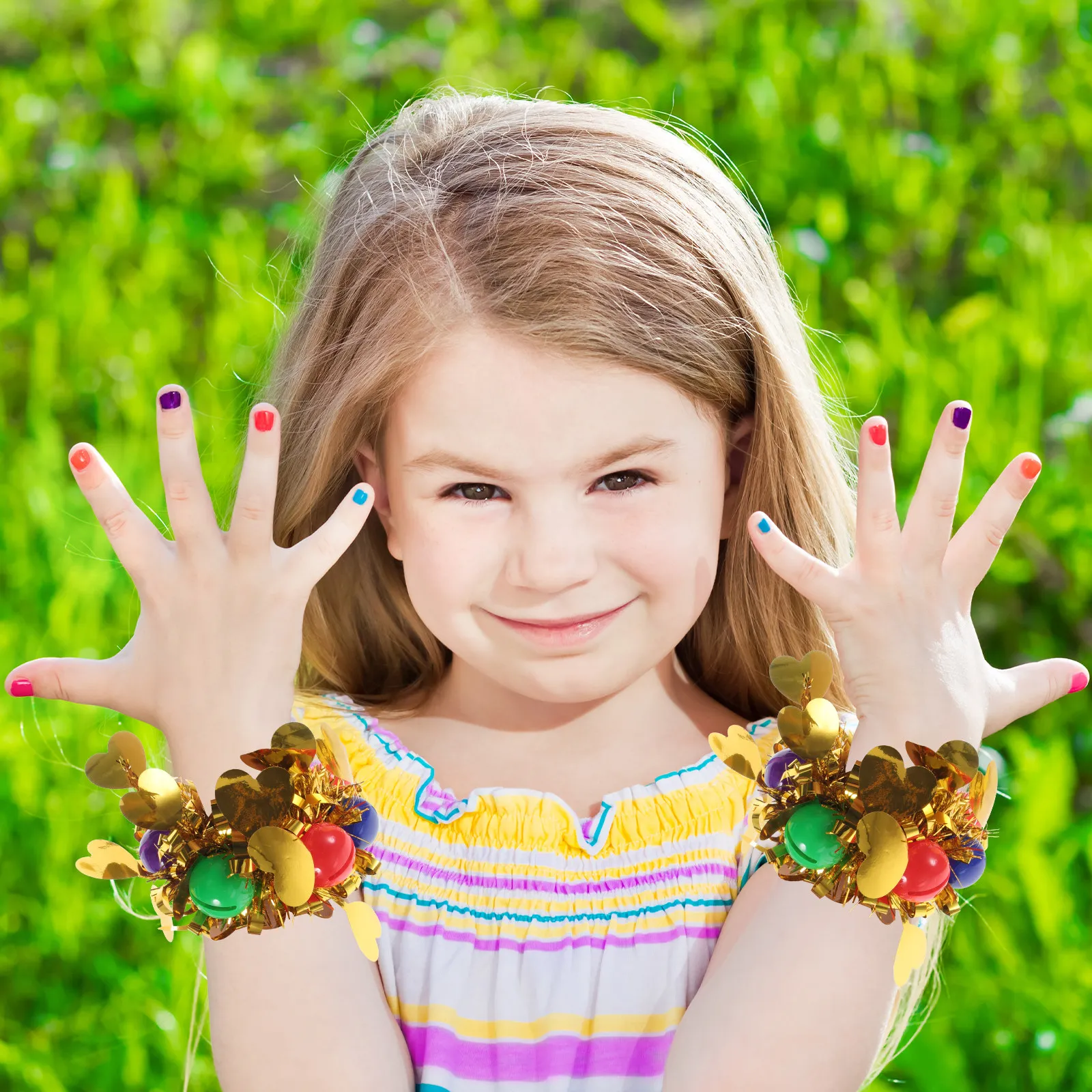 Kids Cheerleading Wristbands 4 Piece Sequin Flower Bell Bracelets for Dance Stage Performance Costume