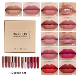 12PCS matte lip glaze pearlescent lip gloss waterproof long-lasting not easy to fade matte lipstick gift box gift