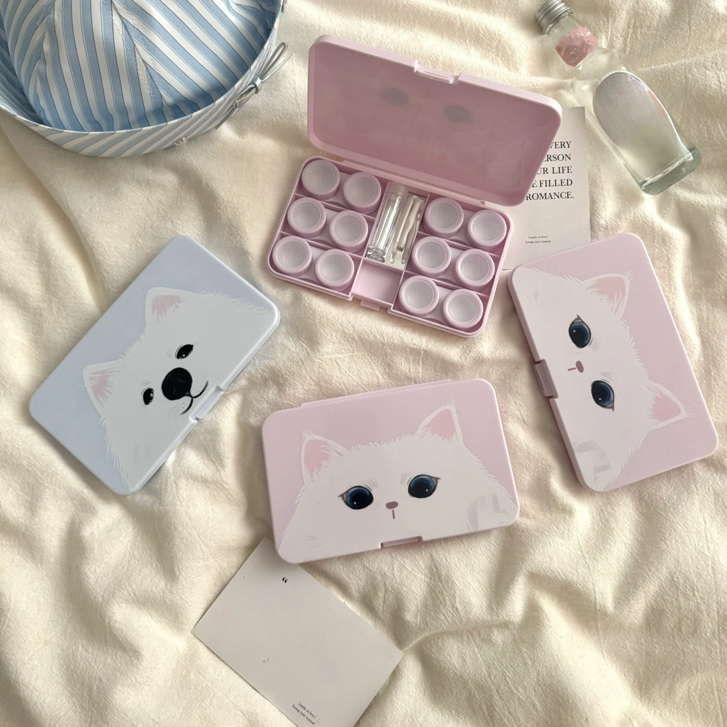 With Mirror Cute Cat Large Capacity Contact Lens Case Travel Contact Lenses Case Soak Container Lenses Box for Beauty Pupil