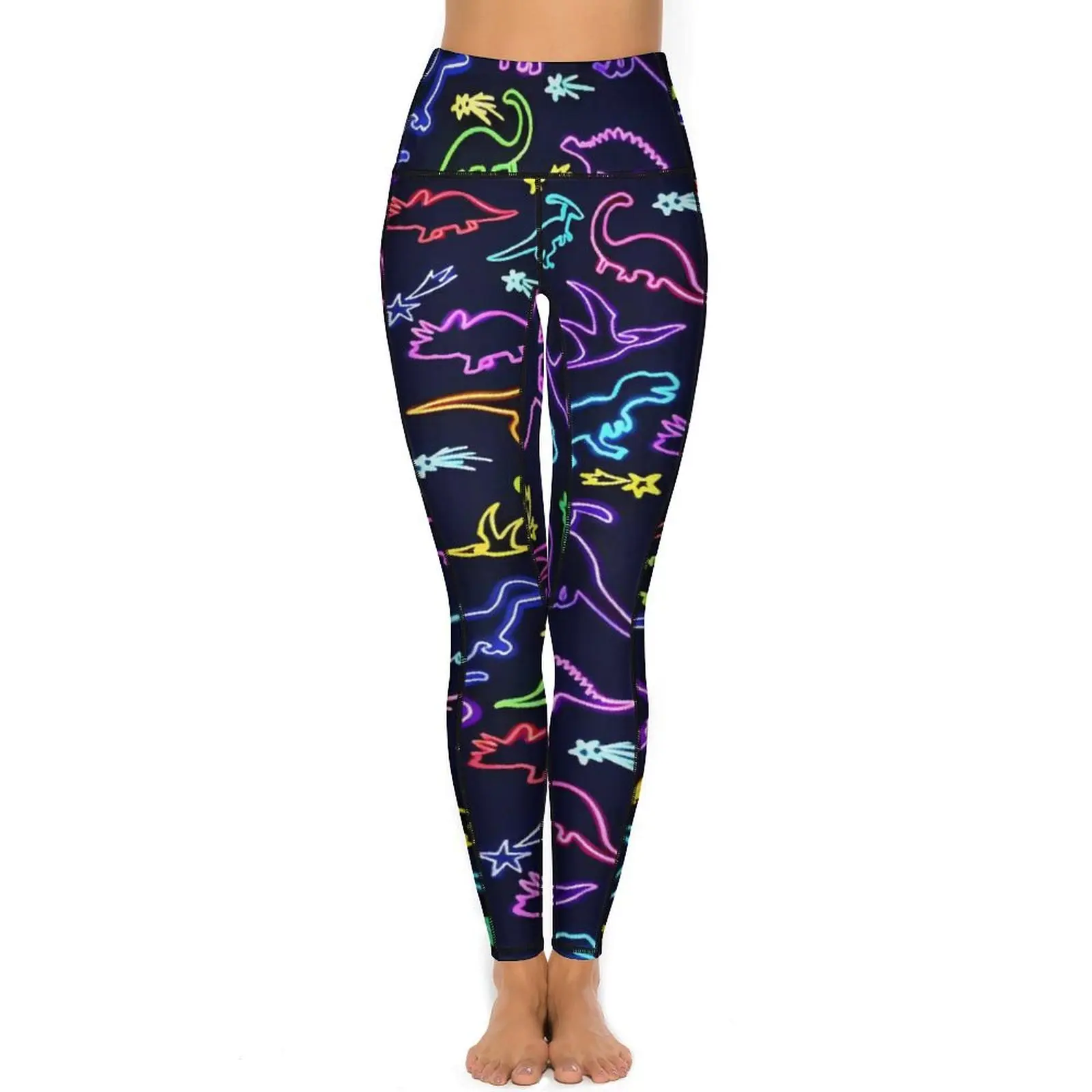 Neon Dinosaurs Yoga Pants With Pockets Color Animal Leggings Sexy High Waist Elegant Yoga Sport Legging Elastic Gym Leggins