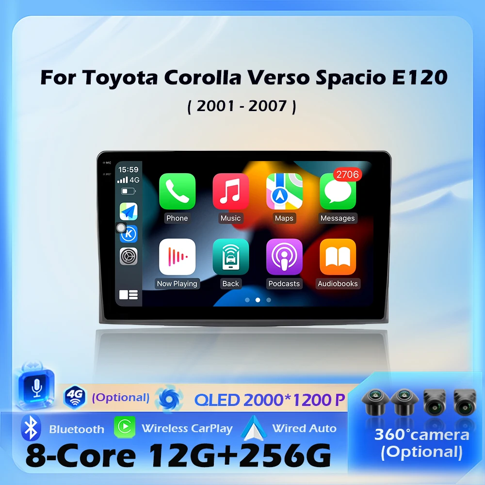 

Автомагнитола Android 16 для Toyota Corolla Verso Spacio E120 2001-2007: Мультимедийный видеоплеер, навигация GPS, беспроводной CarPlay, Wi-Fi