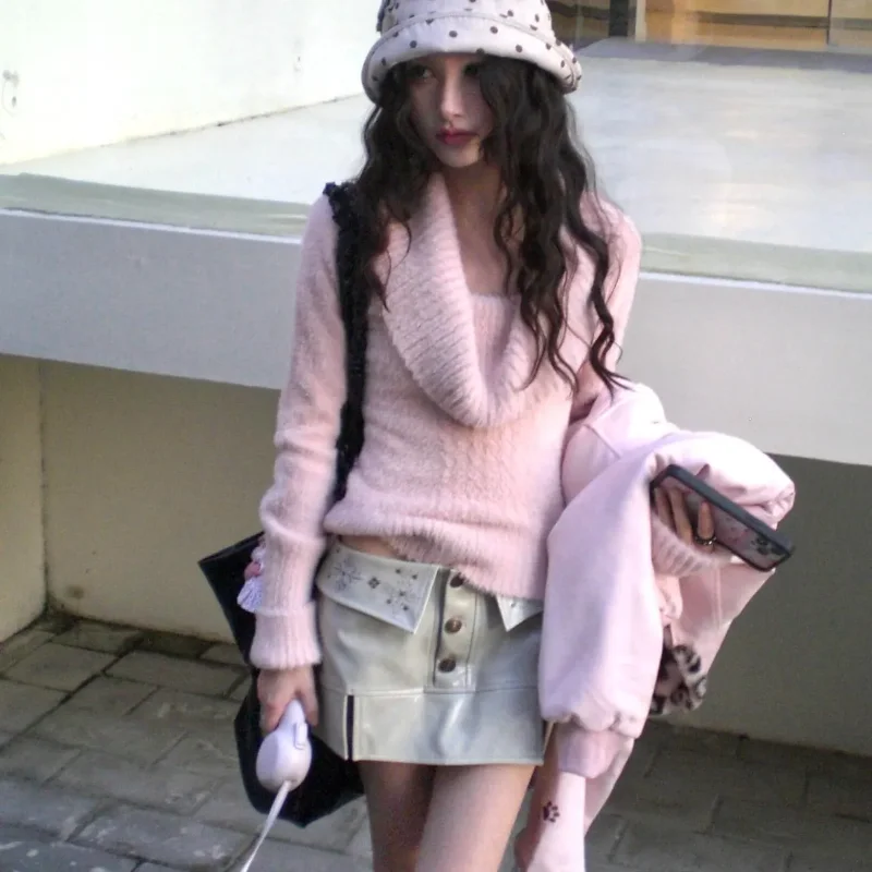 Women Turtleneck Sweater Lazy Style Sweet Atmosphere Knit Top Autumn Winter Outerwear Inner Blouse