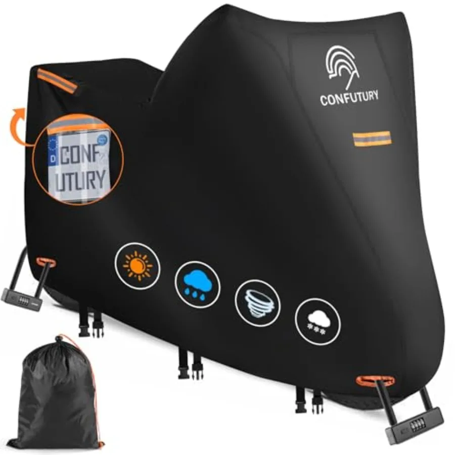 

Dirt Bike Cover Waterproof Outdoor, 600D Ox Fabric, 4 Reflective Strips, Lock Holes and License Plate Window, All Season Protec