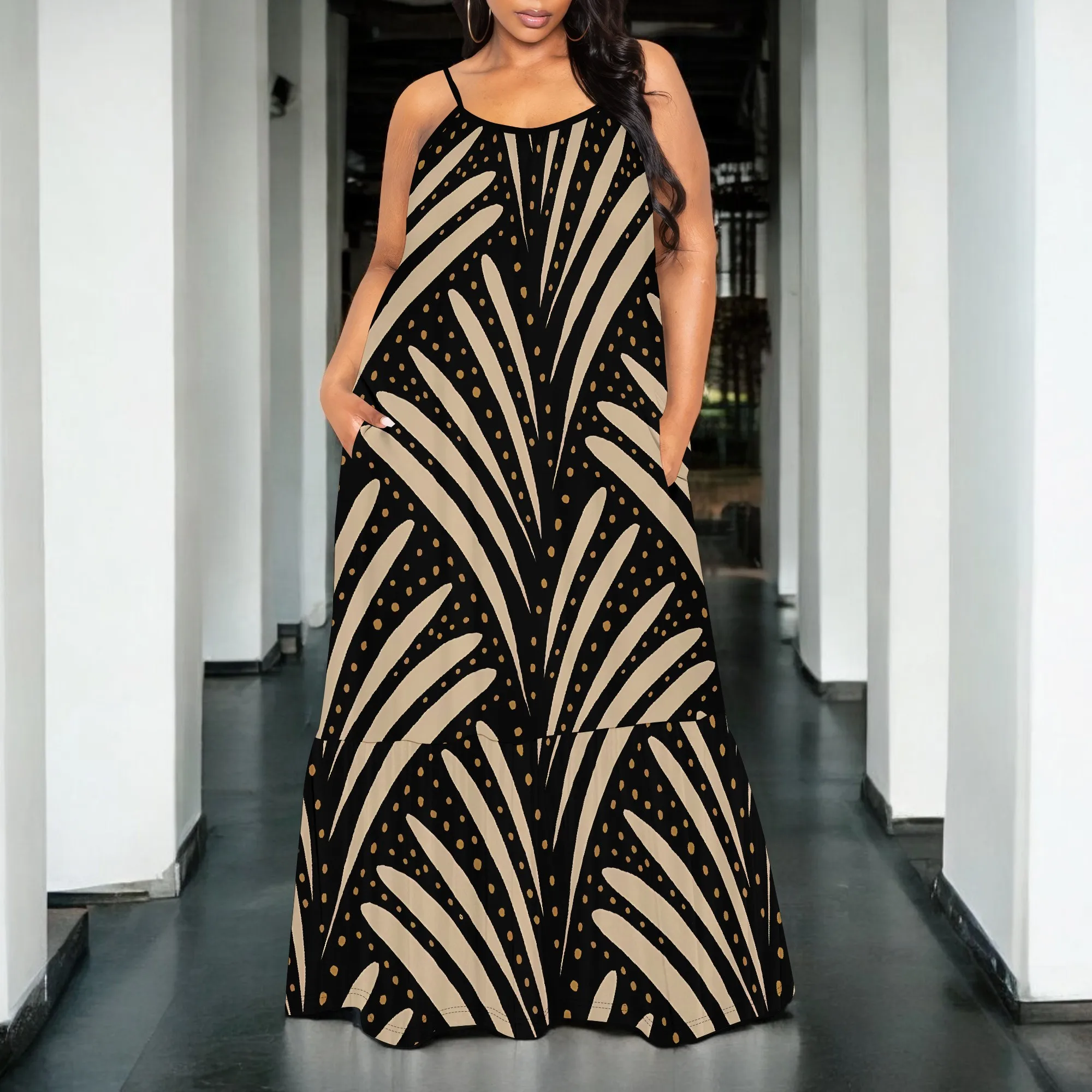 

Nupusa Leaf & Dot Print Dress for Women Standard Size Summer Casual Spaghetti Strap Maxi Dress