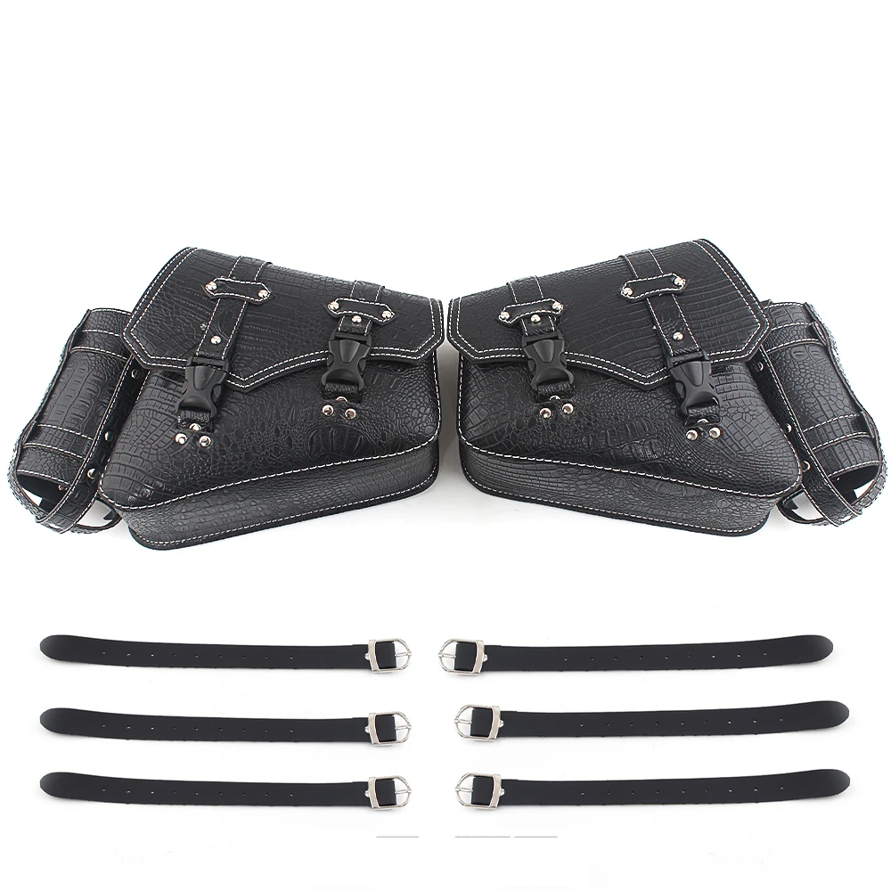 Motorcycle Retro Soft PU Crocodile leather Black Saddlebag Swingarm Solo Bag w/ Cup Holder For Harley Sportster/Honda/Kawasaki