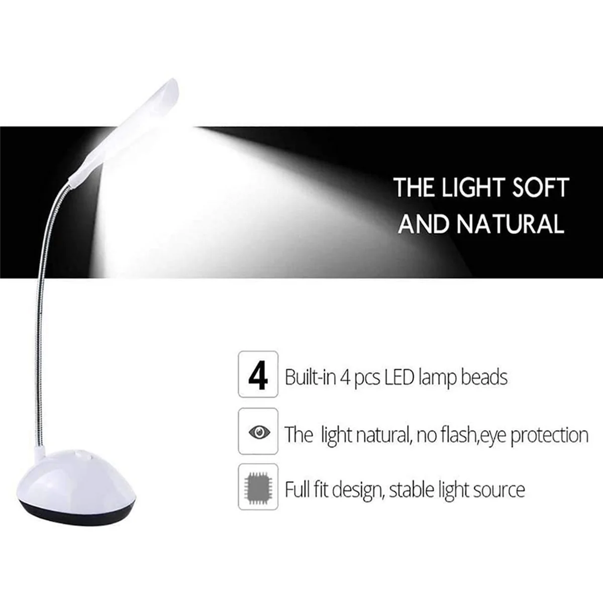 ABMO 2X Lámpara de escritorio LED de luz Protección ocular giratoria de 360 grados Luz de lectura para niños y estudiantes Lámpara de escritorio LED para el hogar, blanco