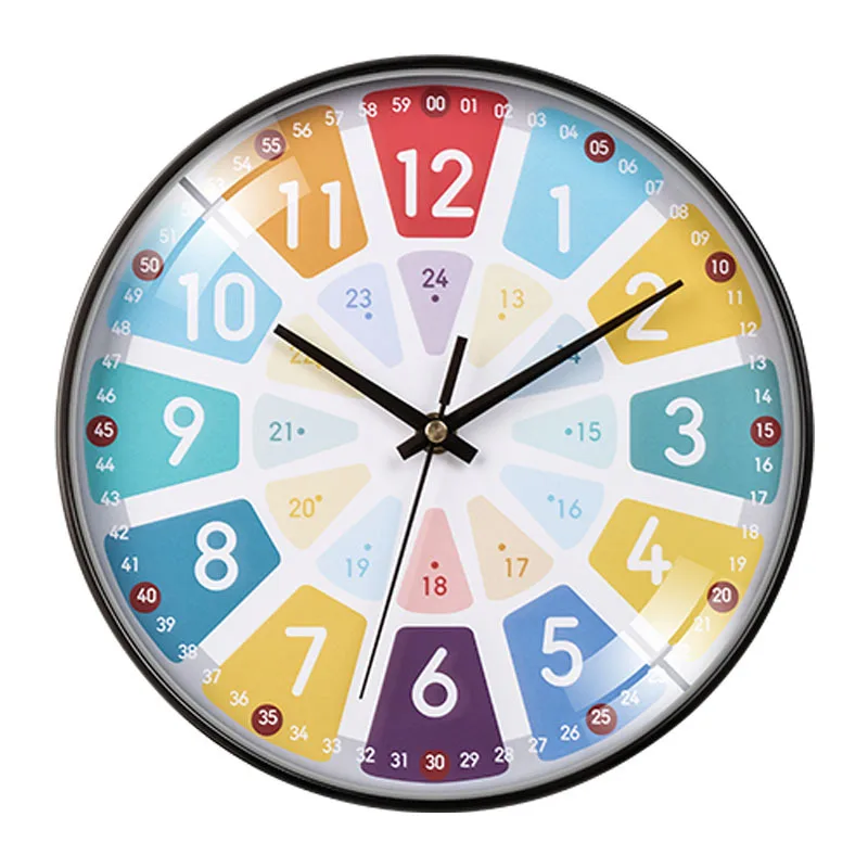 12 inch Wall Clock Kids Silent Clock Time Teacher Colorful Numbers Clock Easy To Read Hanging Watch Clock Living Room Home Decor