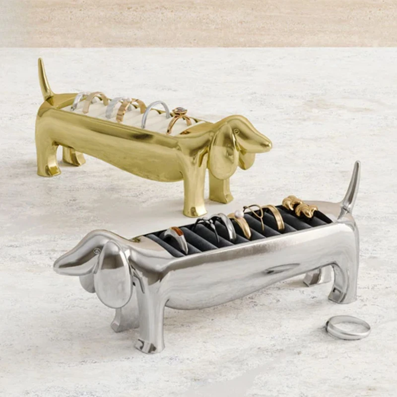 Dog Shaped Ring Storage Rack Creative Cute Earrings Display Stand Metal Jewelry Organizer Box Cartoon Design Ring Holder