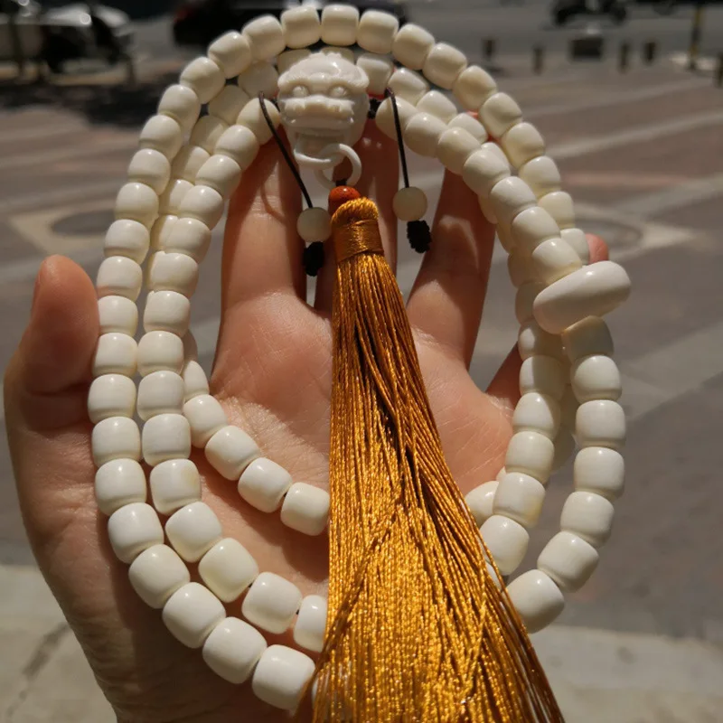 Crafts White Bracelet Carving Ornament Men and Women Same Style 108 Suit Bone Buddha Beads Hanging S