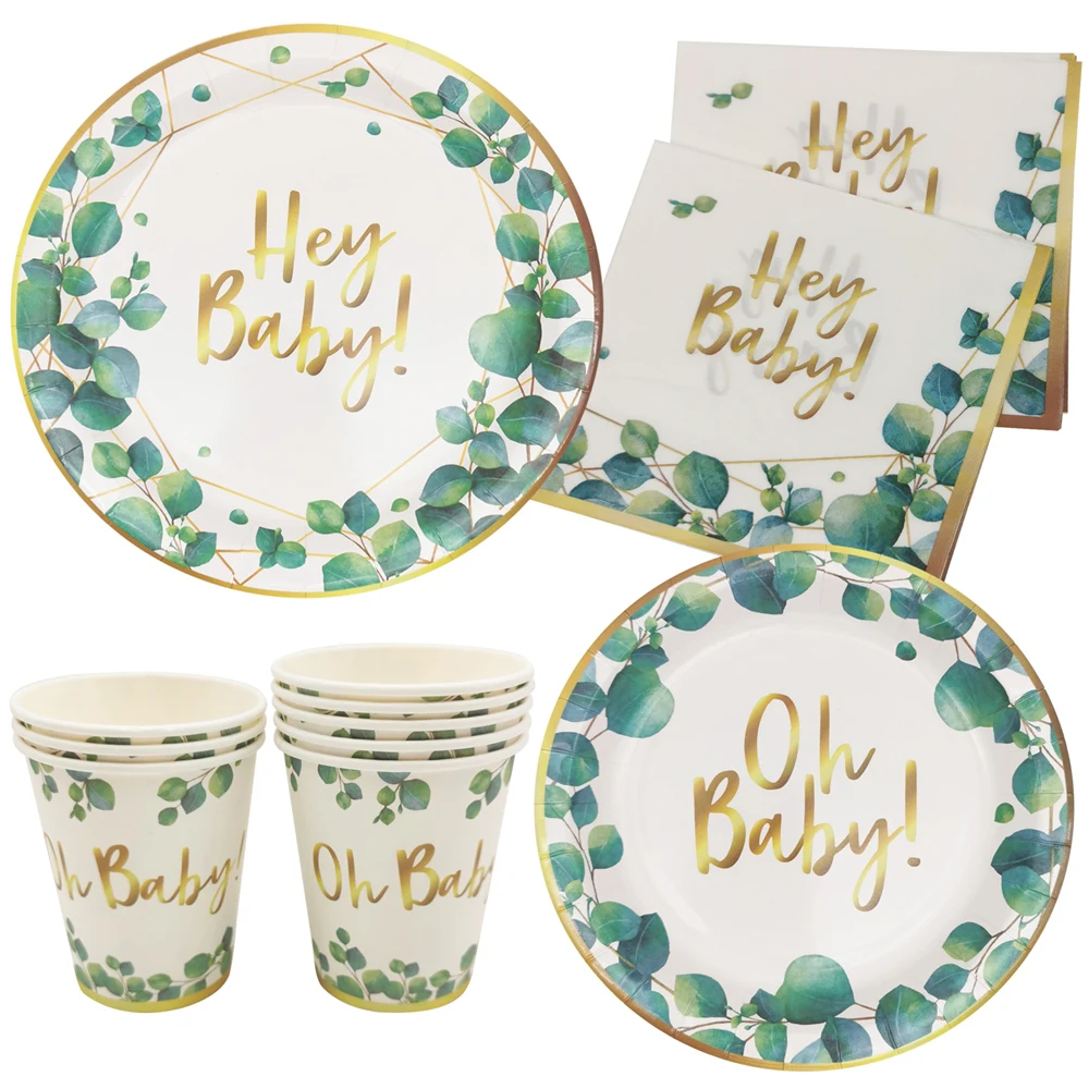 1 Beutel Blatt Oh Baby Pappteller Tasse Servietten Einweg Kinder Babyparty Geschlecht offenbaren Alles Gute zum Geburtstag DIY Home Party Dekorationen