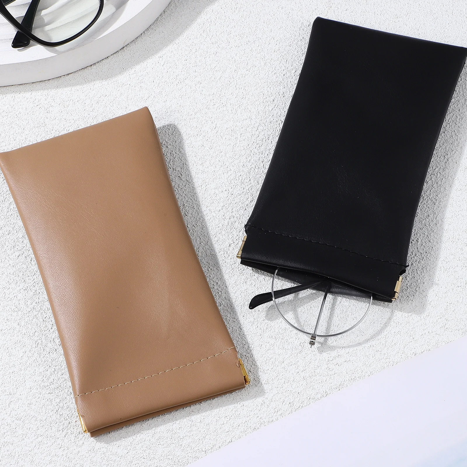

2Pcs Sunglasses Storage Pouch Squeeze Top Protective Case Eyewear Travel Compact Glasses Bag Coin Purse