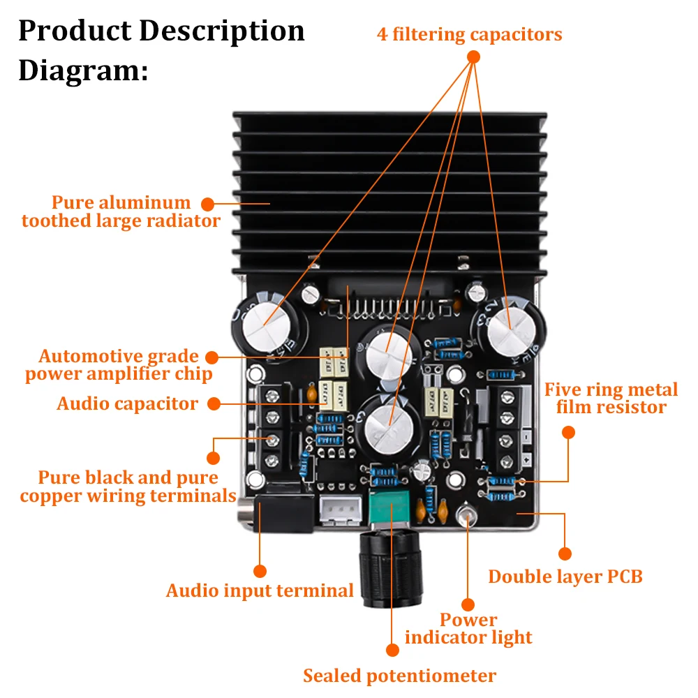 DC 9V~18V TDA7850 High Power Amplifier Board 2.1 Channel 80Wx2+120W HiFi Stereo Subwoofer Class AB Car Amplifier