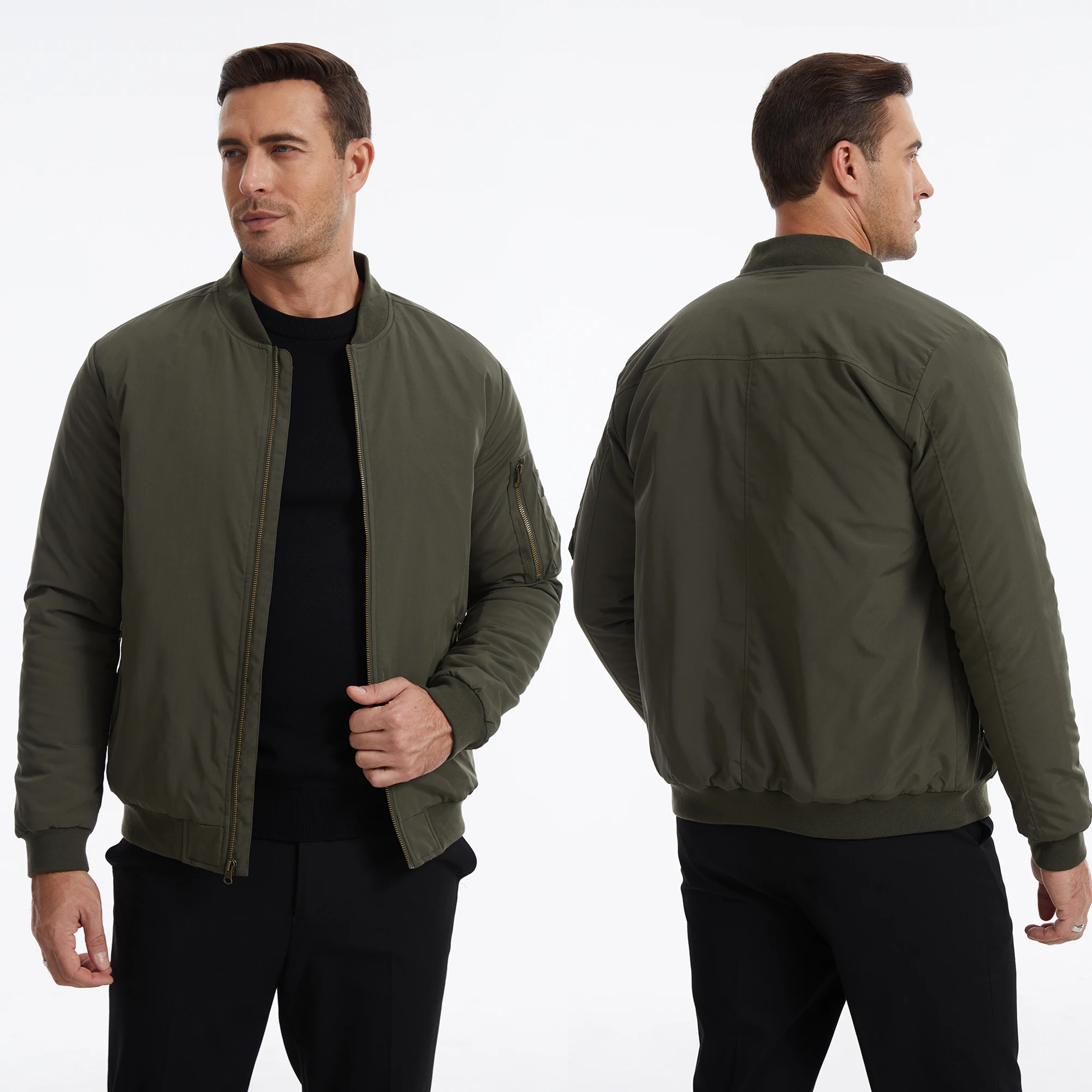 Herbst-Winter-Herren-Bomberjacke, Warme Windjacke mit Vollreißverschluss, Militär-Pilotenjacke, Lässige Winddichte Outdoor-Jacke – Detail 21