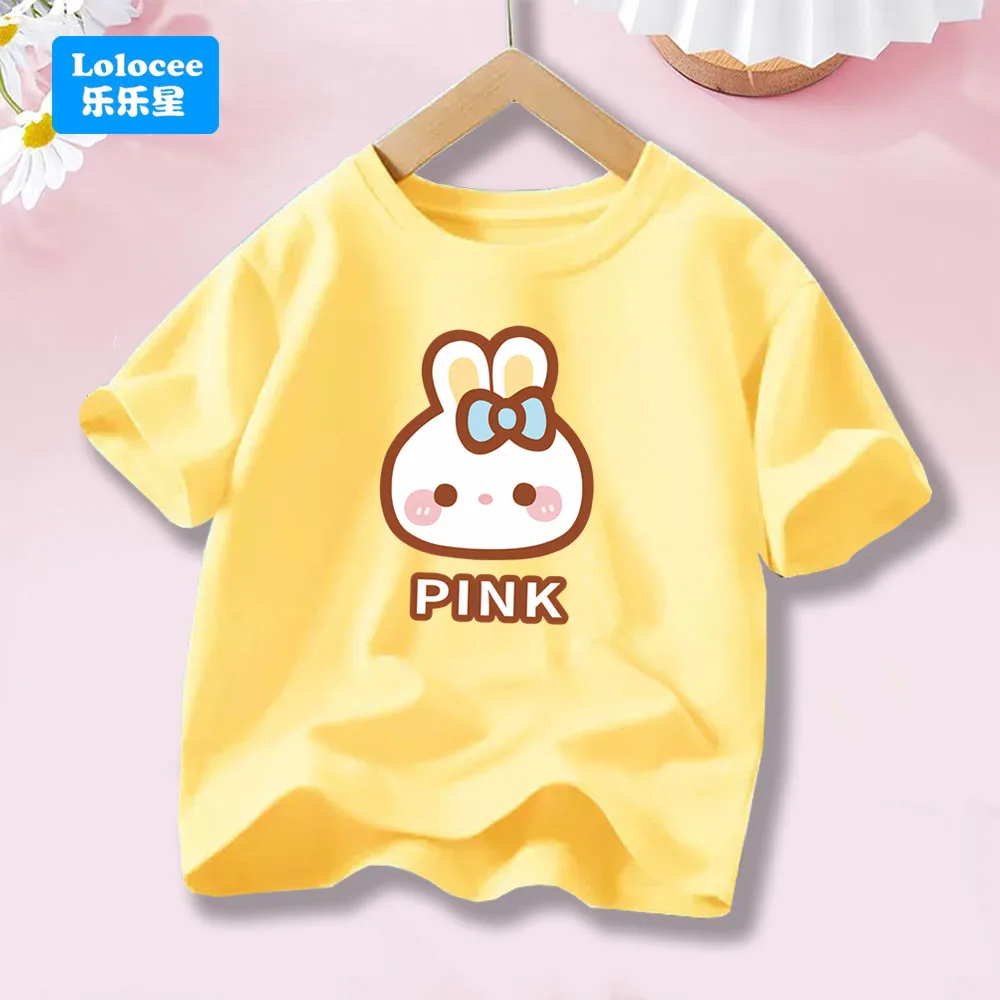 Niedlichen Häschen Druck Mädchen T-shirt Sommer Grafik Mode Kinder Baumwolle T Shirts Kleidung Cartoon Kaninchen Kleidung TZPZ1