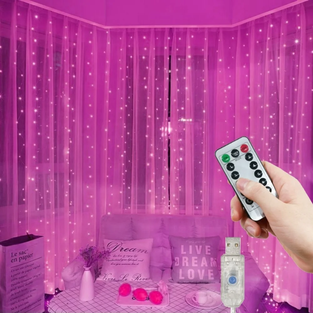 

LED Curtain Fairy Lights USB Power Festoon Ramadan Eid Mubarak Wedding Garland Light Home Room Valentine's Day Decoration 2026