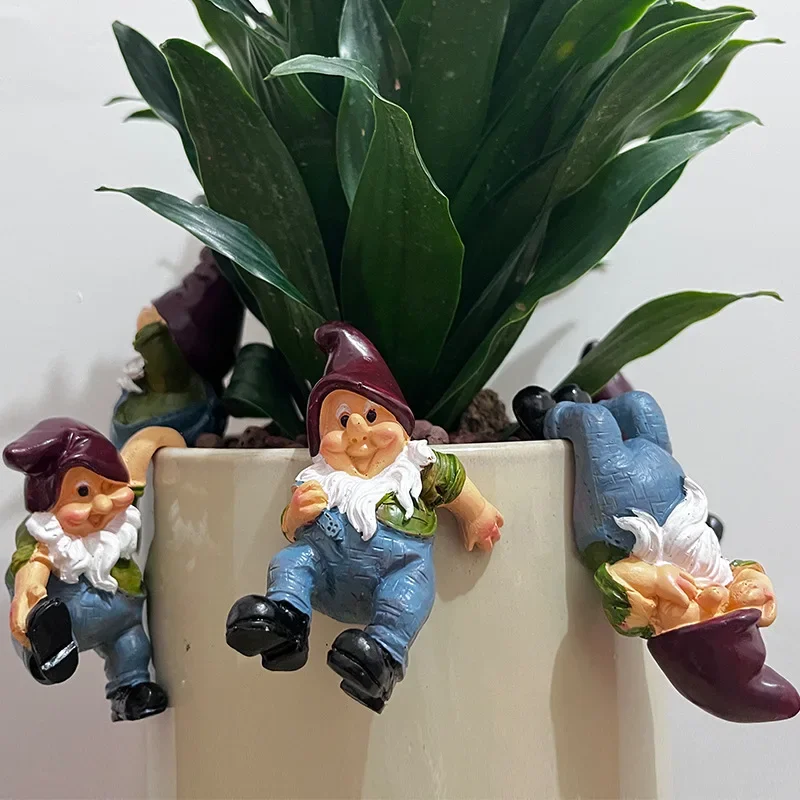 

Cartoon Pastoral Hanging Flower Pot Elf Ornament Resin Garden Gnome Decor Creative Pendant Craft for Outdoor Home Decoration