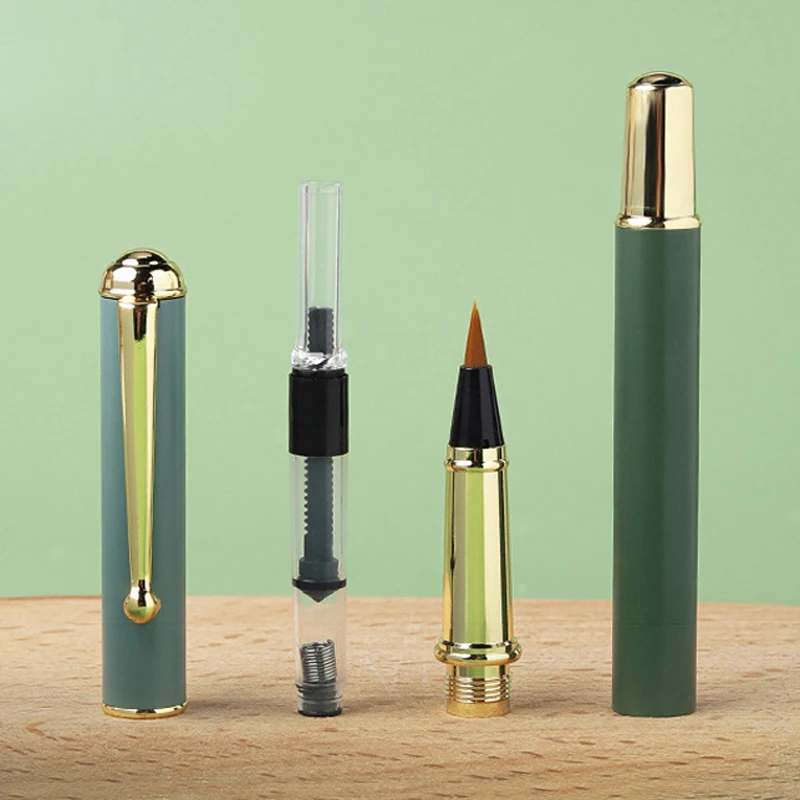 Morandi Fountain Pen Type Calligraphy Brushes Metal Soft Weasel Hair Small Regular Script Brush for Student Painting Writing