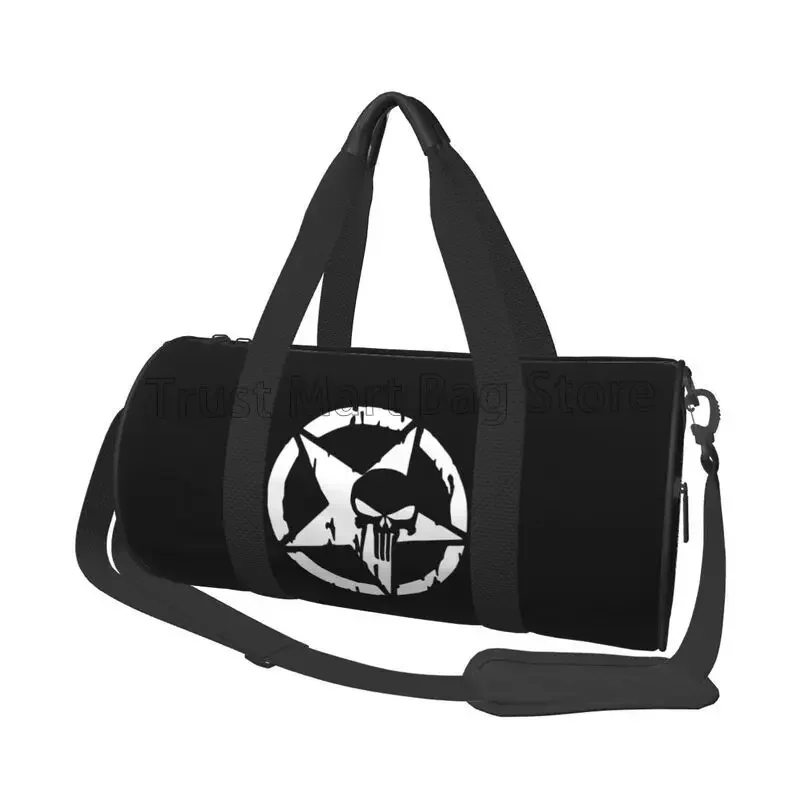 

Military Tactical Skull Star Print Round Travel Duffel Bag Weekender Overnight Bags Unisex Portable Waterproof Luggage Bag