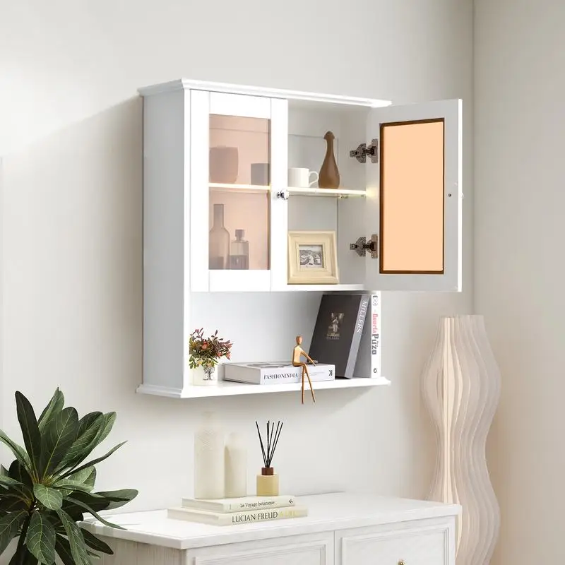 

Wall-Mounted Wooden Storage Cabinet Over Toilet, Space-Saving Bathroom Wall Cabinet, Medicine Organizer with Shelves for Home