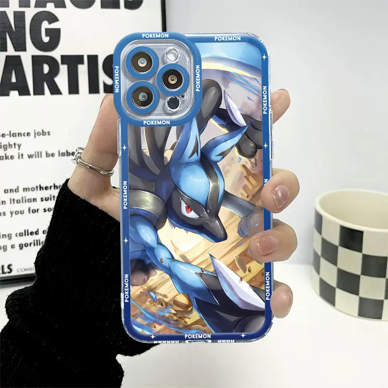 Pokemon Lucario Battle Spirt Case For iPhone 15 14 Plus 13 Pro Max 12 Mini 11 X XS XR 7 8 SE2022 Clear Tpu Angel Eye Phone Cover