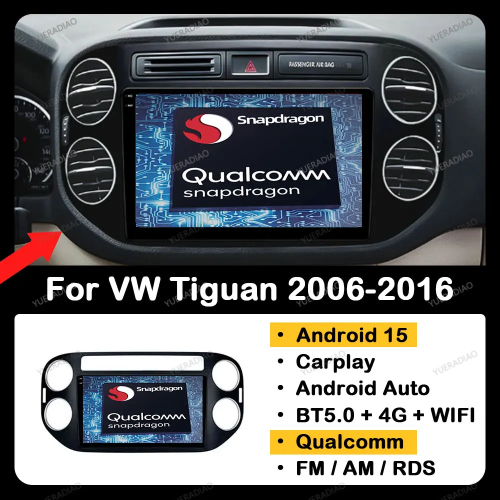 

Автомобильное радио Android 15 Carplay для Volkswagen Tiguan 1 NF 2006-2016 головное устройство мультимедийного стерео видеоплеерAi Voice QLED