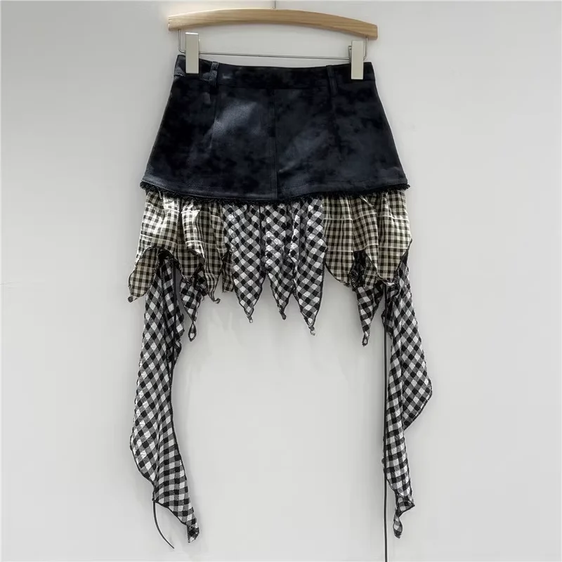 

Y2k женские юбки модные летние Jupe лоскутные джинсовые клетчатые юбки с кисточками Saia 2025 Faldas Mujer De Moda повседневная облегающая мини-юбка