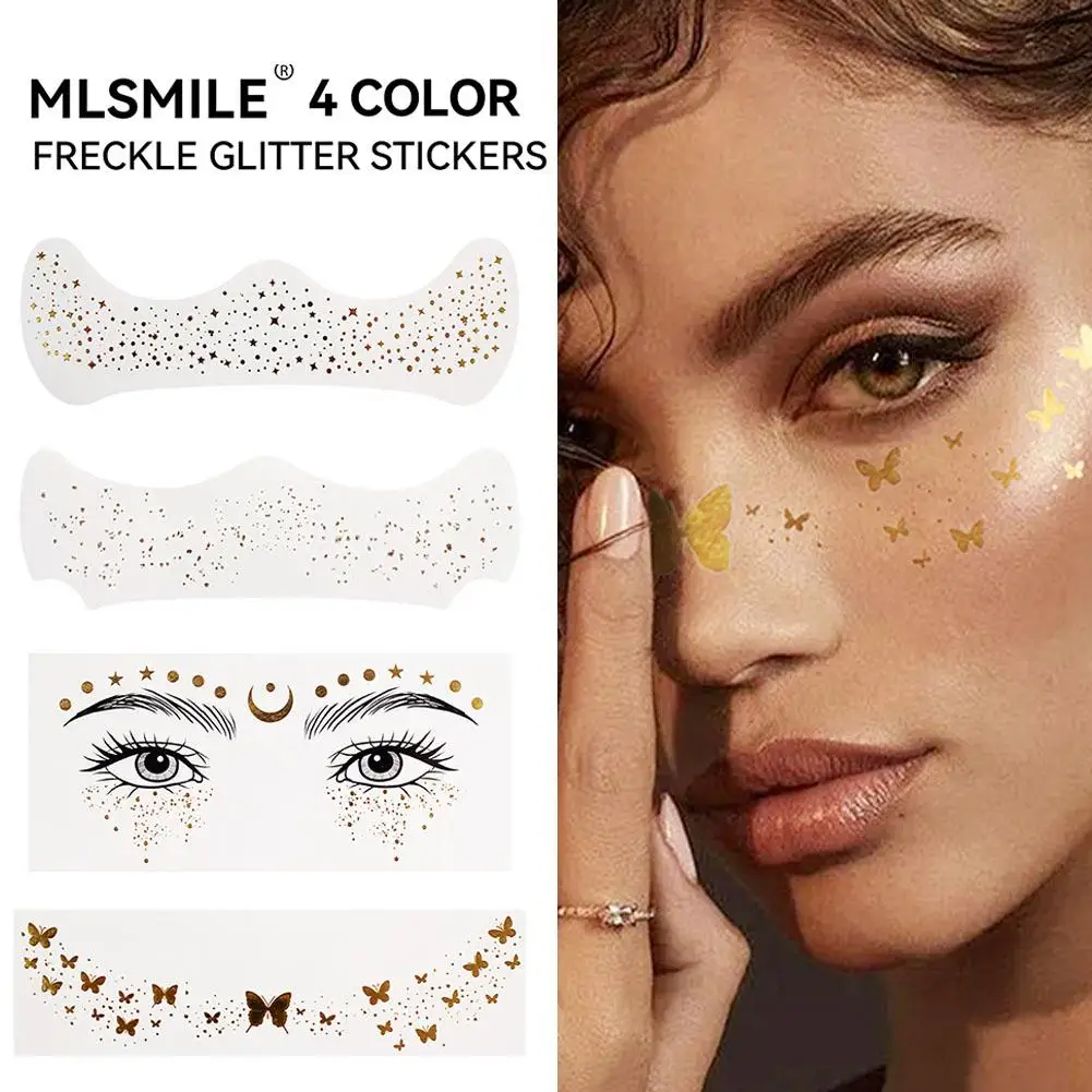 Freckle Face Tattoo Stickers Hot Stamping Gold And Star And Silver Stickers Sweatproof Makeup Face Stickers Moon Girl Water L6l5