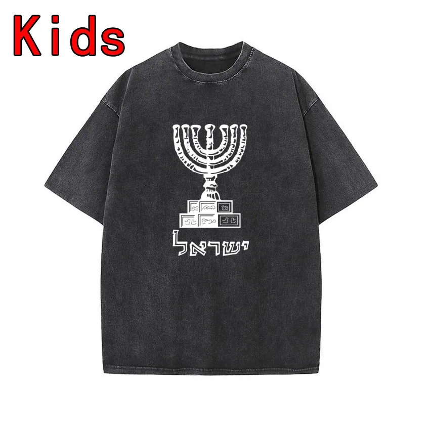 

ISRAEL National Emblem Print Boys Children T Shirt for Summer Girls T-Shirts Short Sleeves Kids Clothes Retro Cotton Top