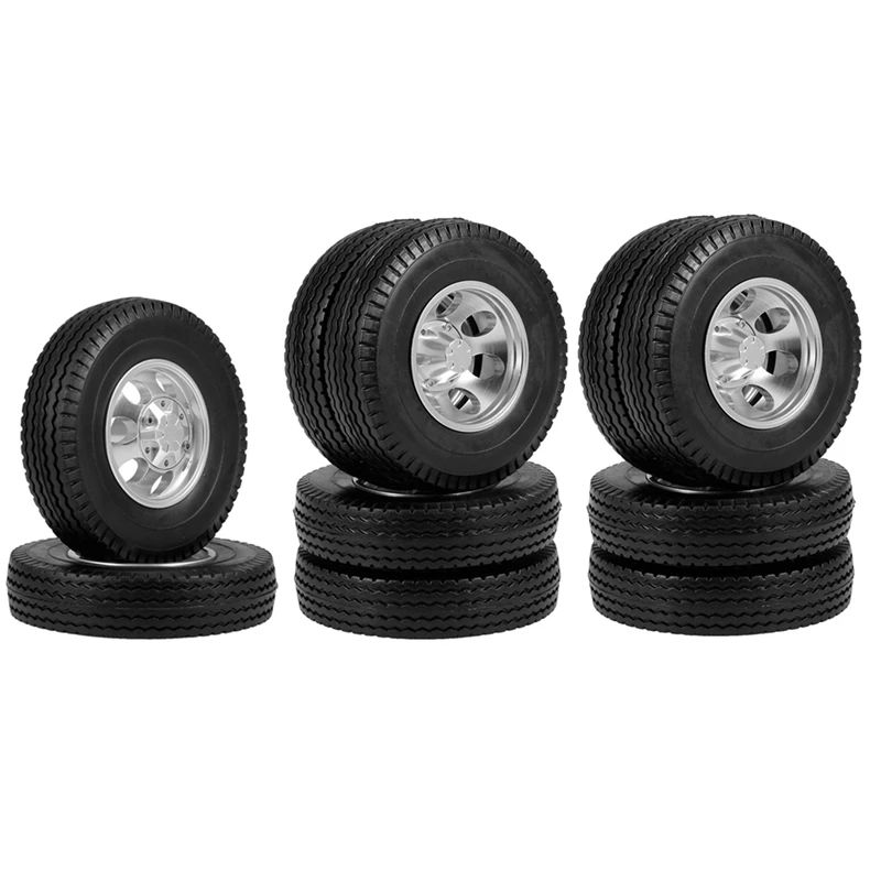 

6PCS Metal Front & Rear Wheel Hub Rubber Tires Wheel Tyre Complete Set For 1/14 Tamiya RC Trailer Tractor Truck Car