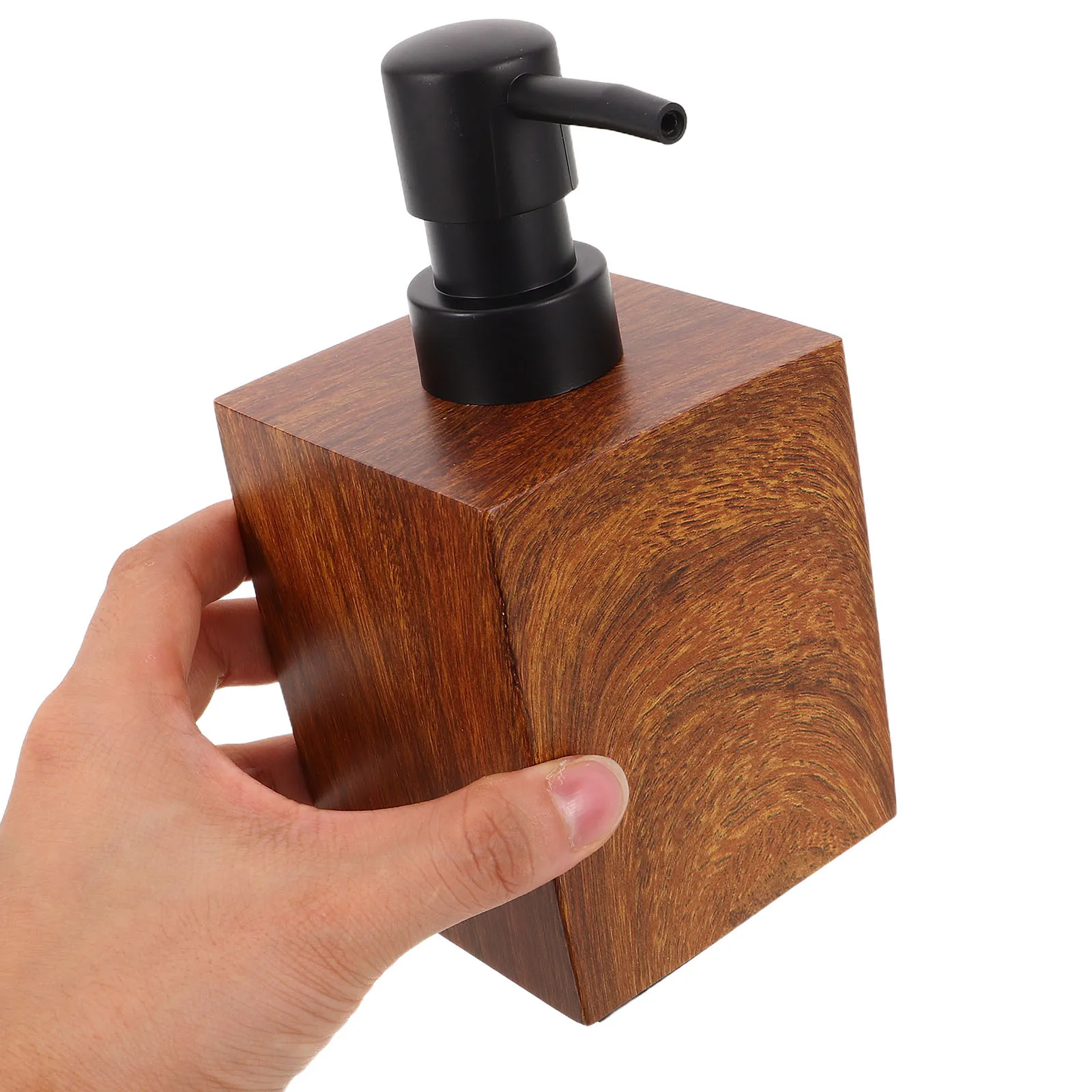 

400Ml Hand Bottle Refillable Wood Grain Soap Dispenser For Bathroom Kitchen Lotion Dish Use, Stainless Steel Pump, Countertop