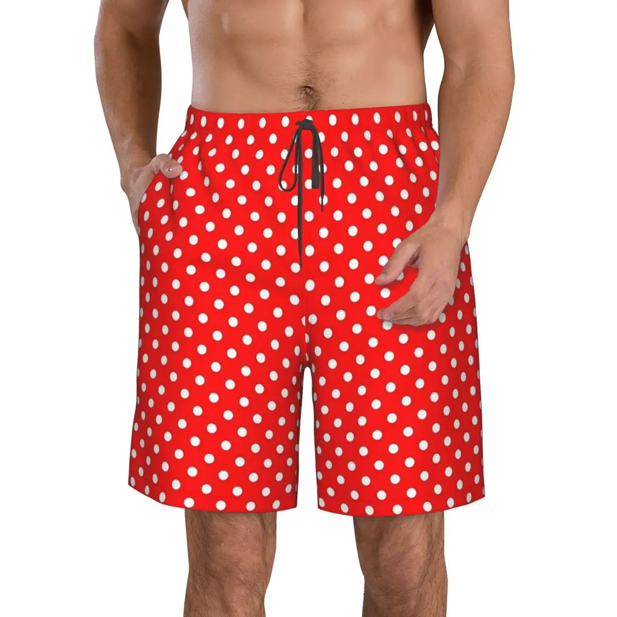 POLKA DOTS RED Trunks Beach Board Shorts Casual Quick Dry Swim Summer Men Pants