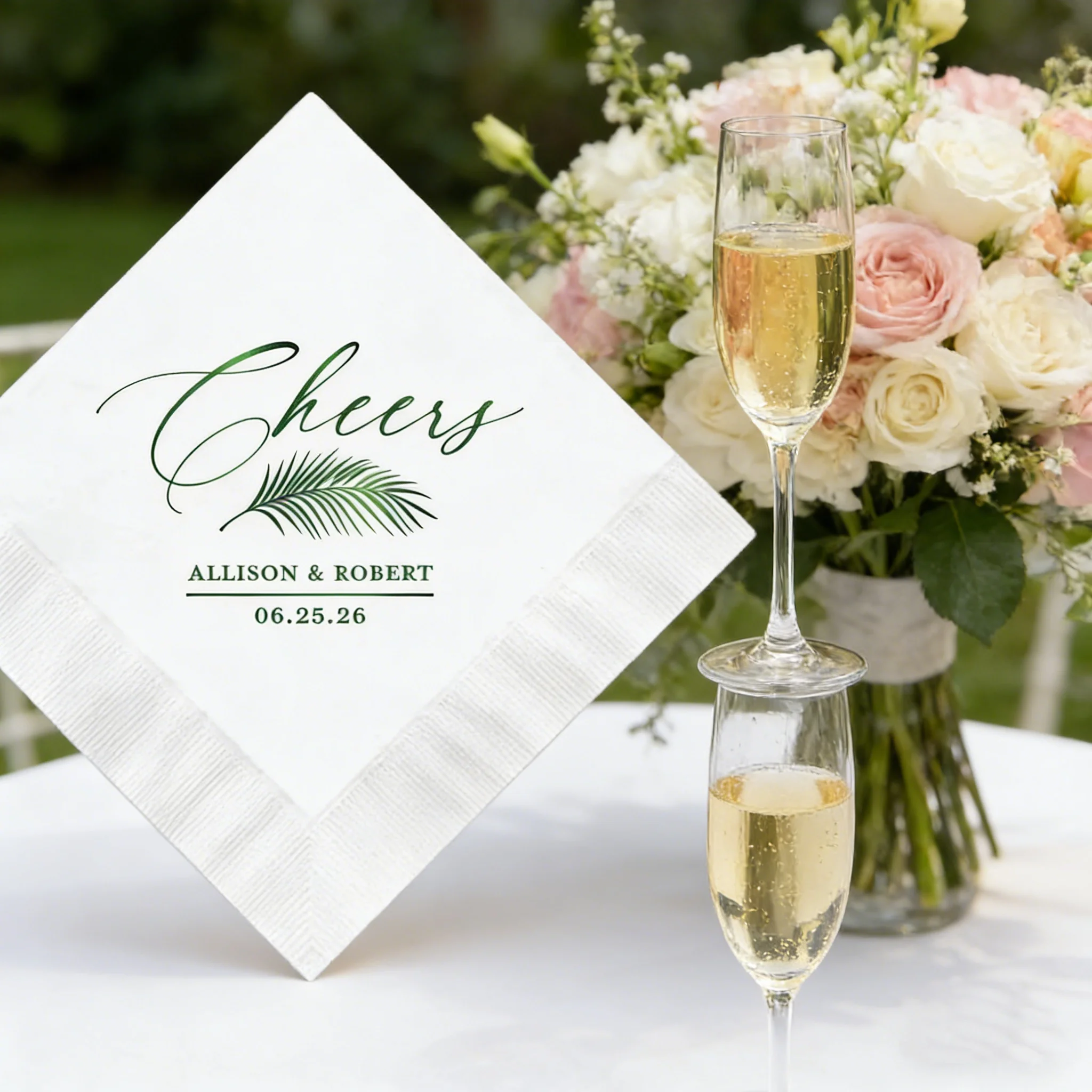 

50 шт. индивидуальных салфеток с принтом пальмовых листьев, персонализированные коктейльные и обеденные полотенца с монограммой для гостей на свадьбу, юбилей и помолвку