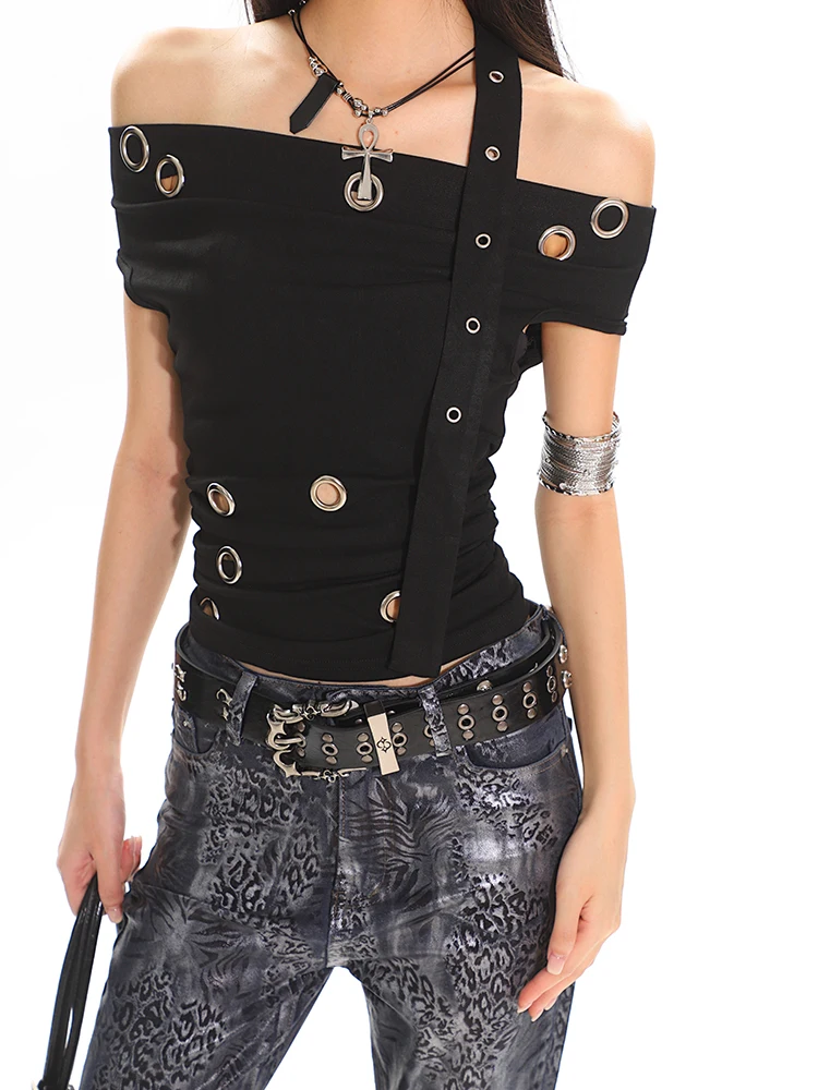 

Сексуальная футболка с открытыми плечами, унисекс, элитная, крутая, пикантная, для девочек, летняя, нейтральная, с длинным светом...