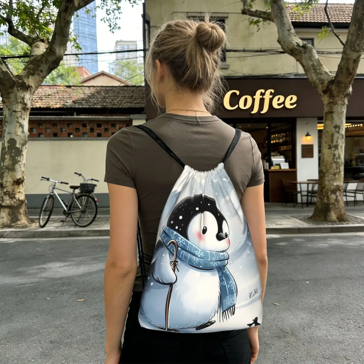 

Милые рюкзаки с изображением пингвинов в снегу, многофункциональные сумки на шнурке с карманами для мелочей, сумки для книг для путешествий и студентов
