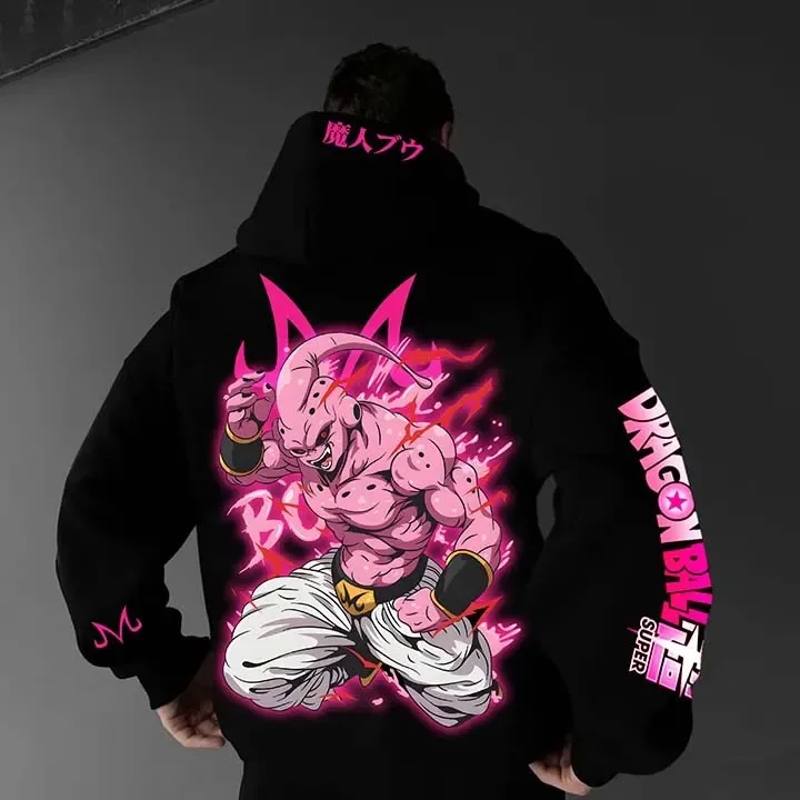 Bandai Asli Resmi Dragon Ball Animasi Dragon Printing Sweater Hoodie Pria Ukuran Besar Kasual Outdoor Longgar