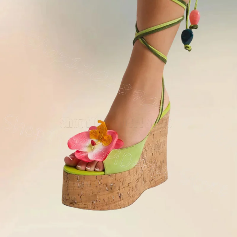 

Appliques Design Wooden Wedges Heel Platform Sandals Lace Up Women Shoes Open Toe Fashion Party Banquet 2025 Zapatos Para Mujere